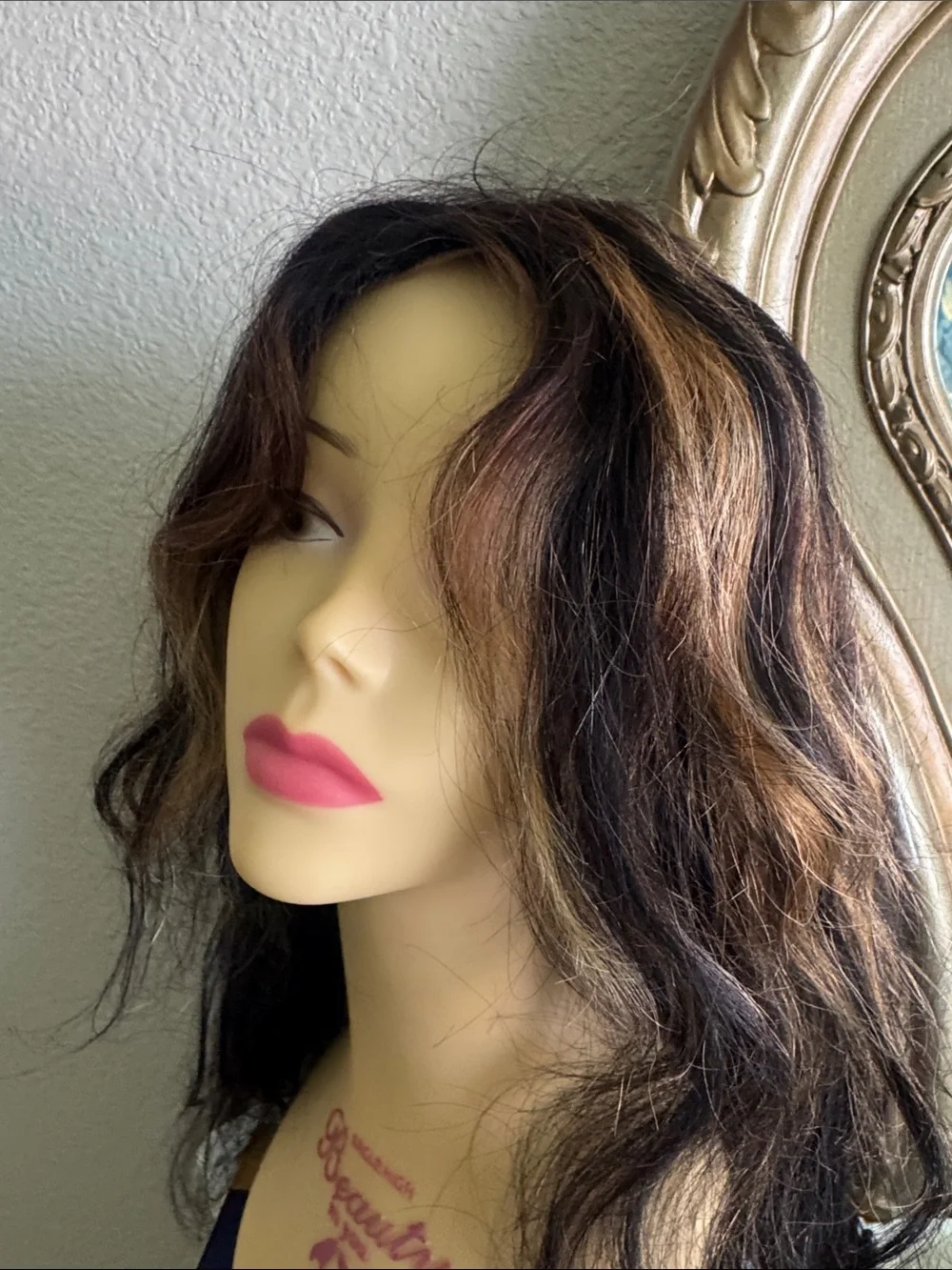 Human Hair Wig - Black with Brown Highlights
